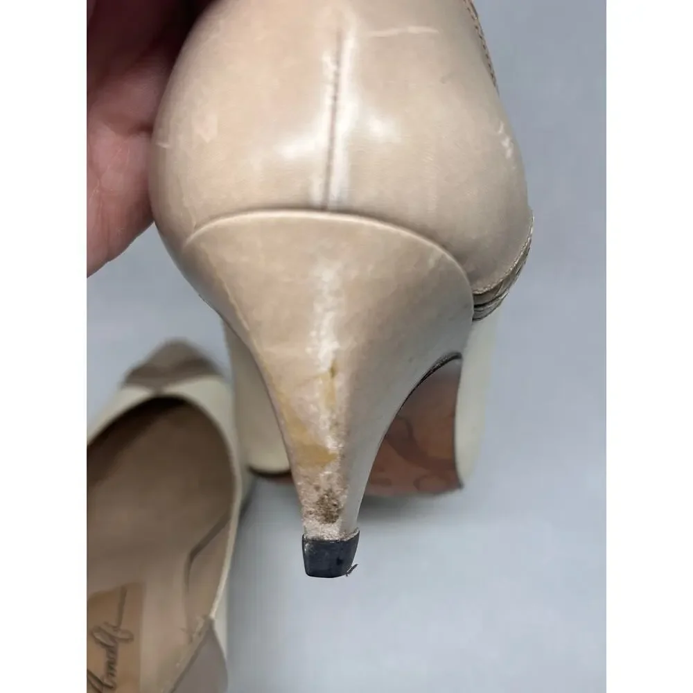 Amalfi Italian Leather Cream and Tan Pumps with Snakeskin Design Size 6.5